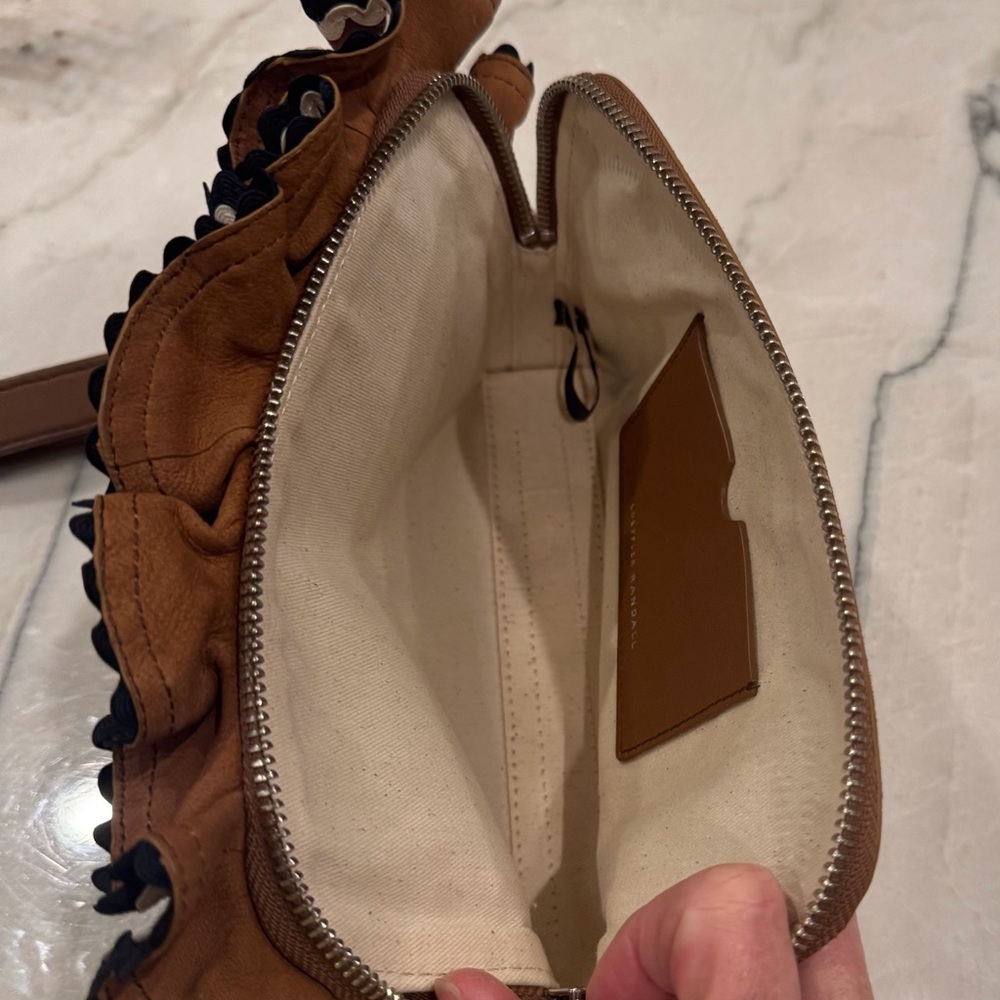 Loeffler Randall Clutch Wristlet Coastal Cowgirl Brown Suede Ruffled Trim NWOT - Picture 5 of 15